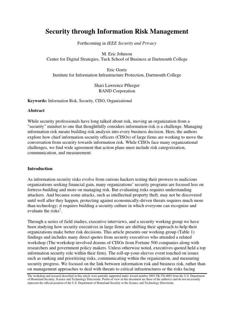 Security Through Information Risk Management | PDF | Computer Security ...