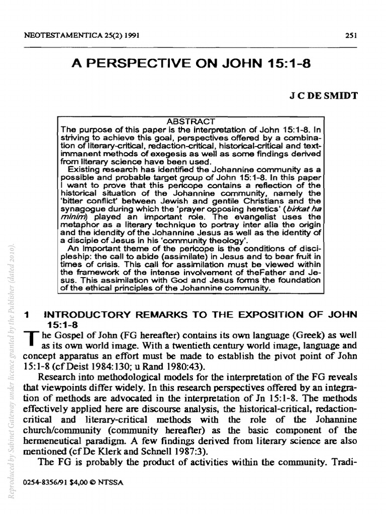 De Smit 1991 A Perspective On John 15-1-8 | PDF