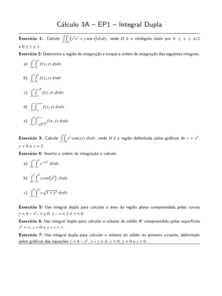 Integral Dupla Lista 1 Gma | PDF