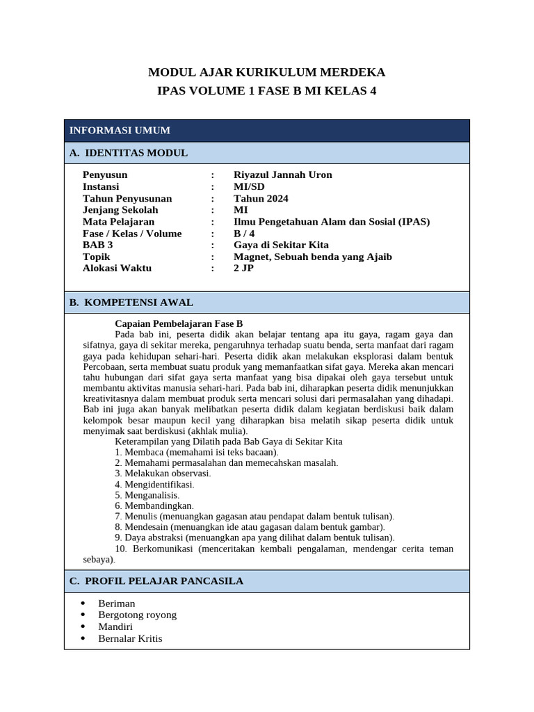 Modul Ajar Ipas Kelas 4 Bab 3 | PDF