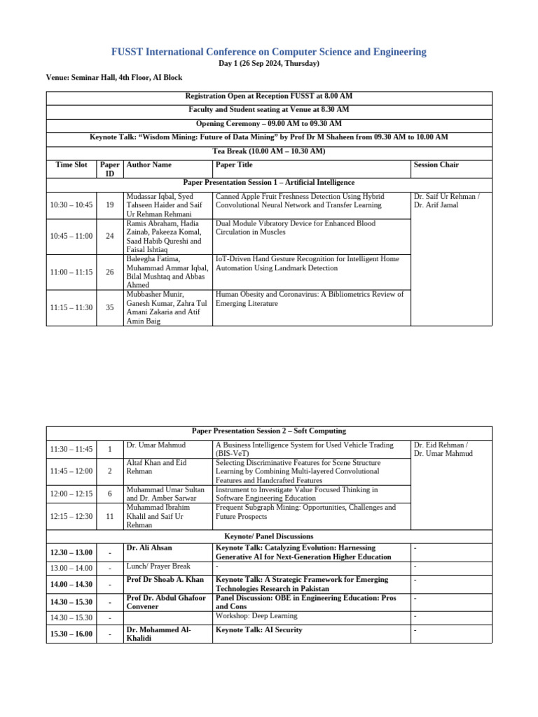 Schedule of Conference | PDF