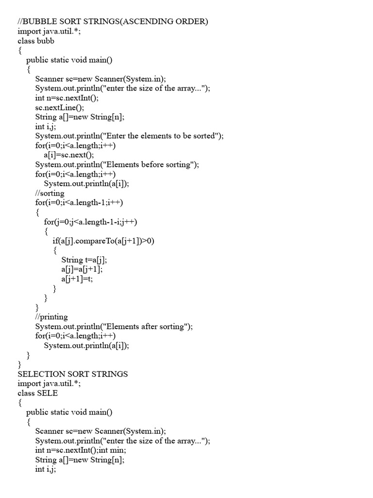 BUBBLE SORT and SELECTION STRINGS | PDF | Computers | Technology ...