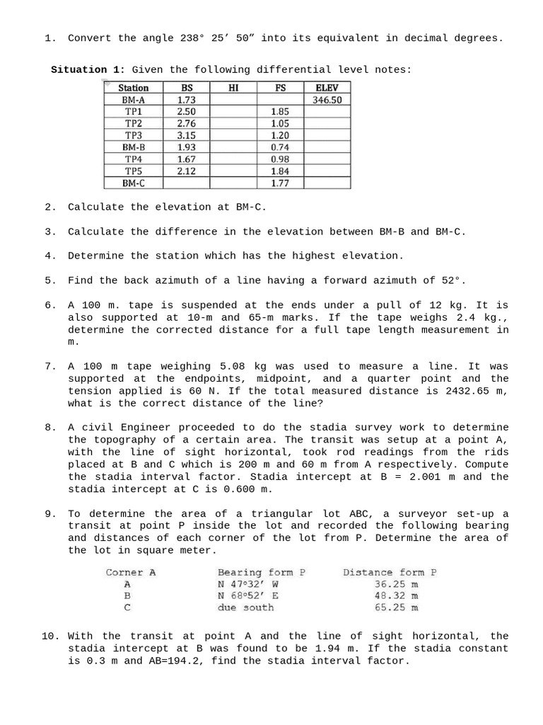 Surveying Prob Set 1 | PDF