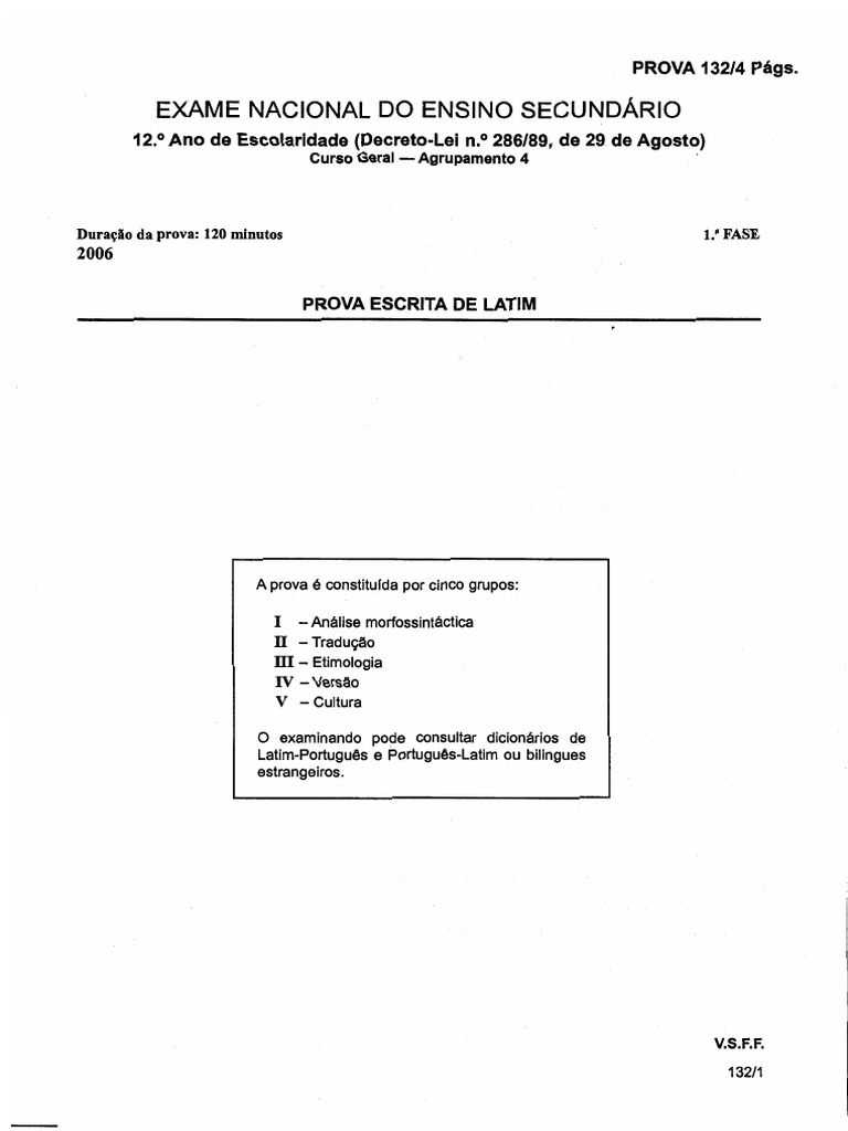 Exame de Latim 1ºa Fase | PDF
