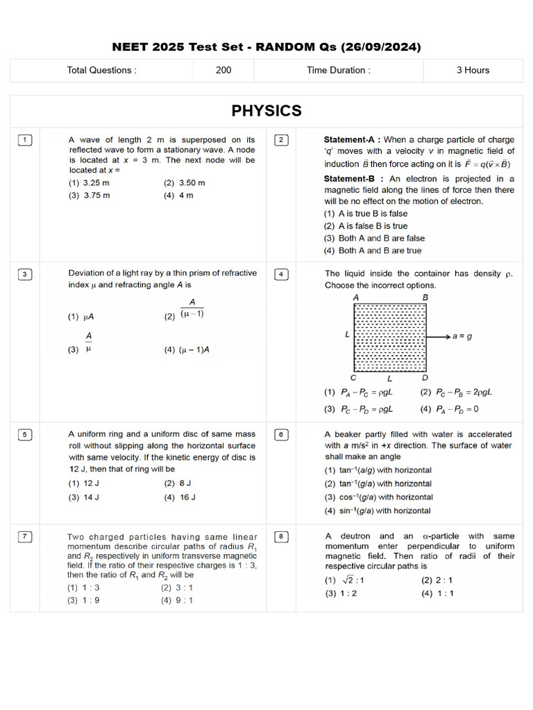 NEET 2025 Random Question Set | PDF | Standardized Tests | Tests
