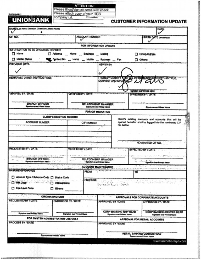 Ubp Customer Info Update Form1 | PDF
