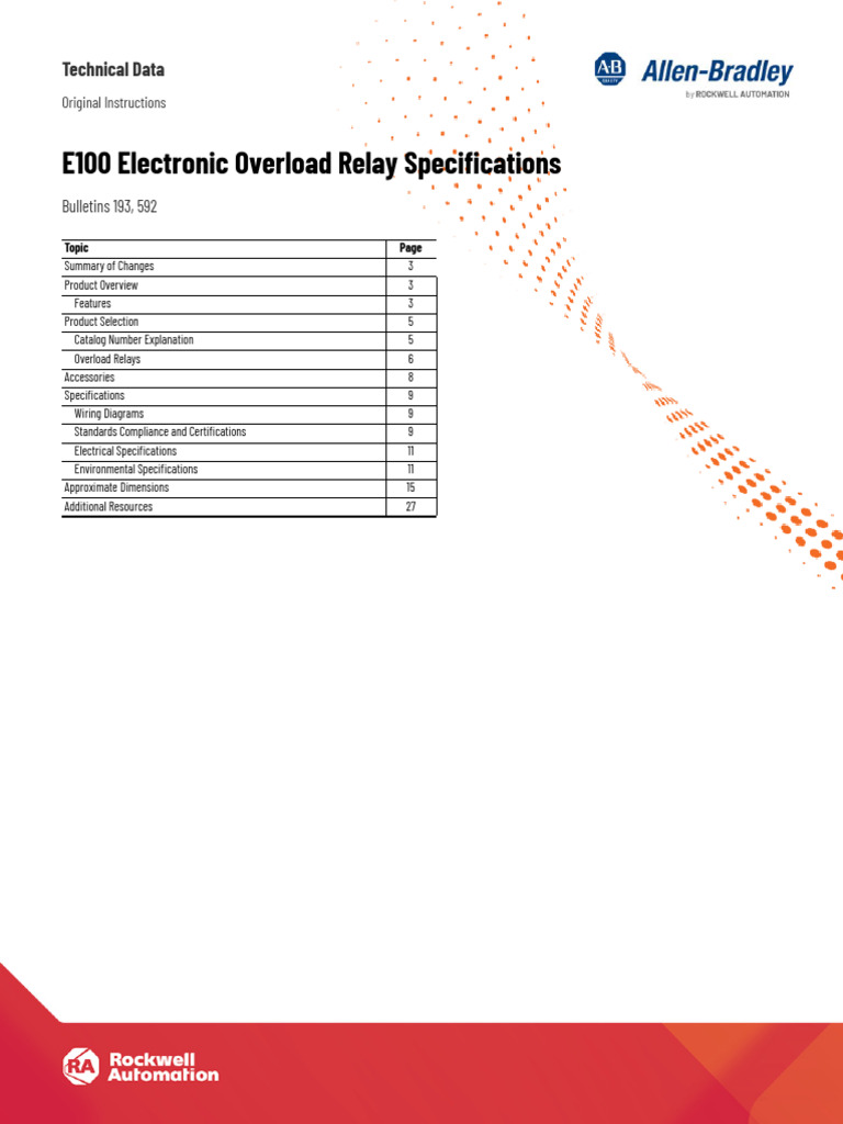 Allen Bradley - E100 Electronic Overload Relay Specifications | PDF