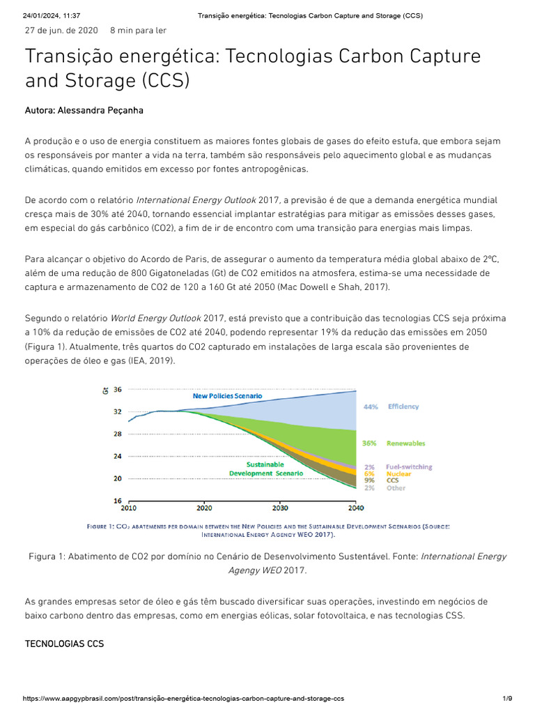 Transição Energética - Tecnologias Carbon Capture and Storage (CCS) | PDF