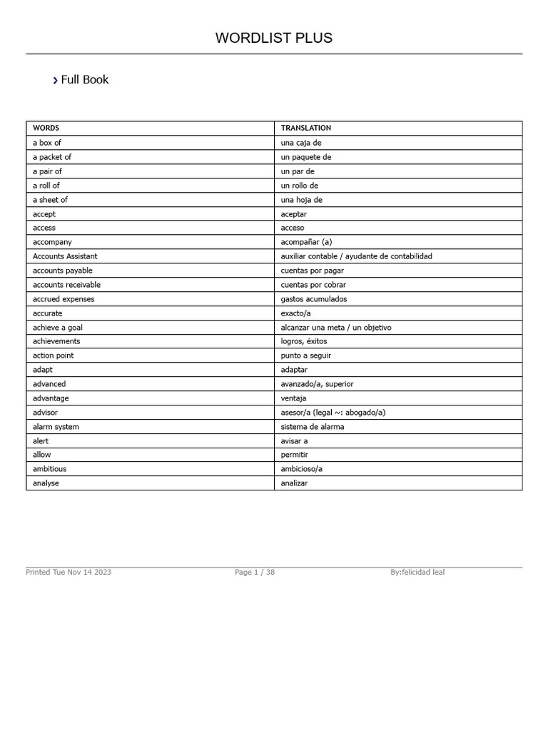 Full book vocabulary pdf