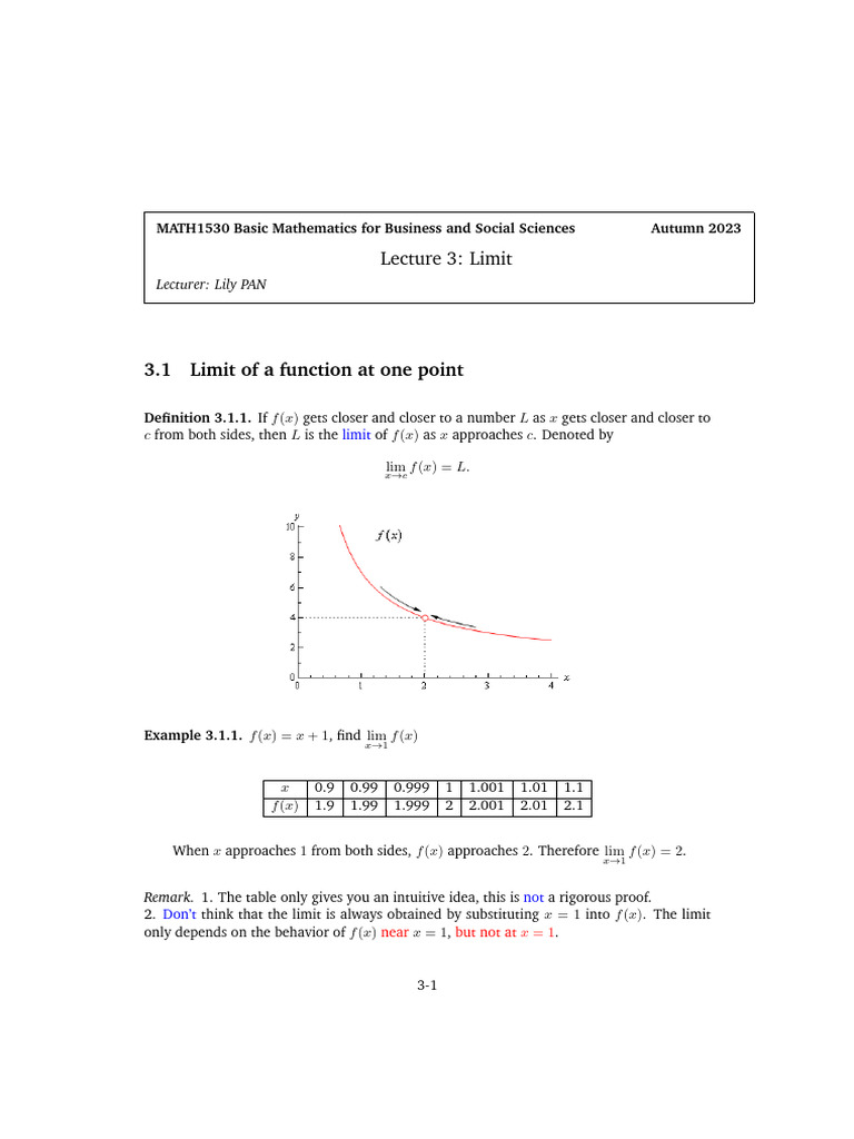 MATH1530 Chp3 Limit | PDF