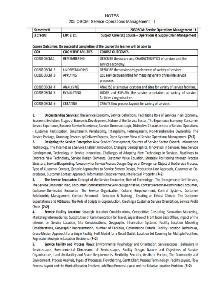 NOTES Services Operations Management I | PDF | Operations Management ...