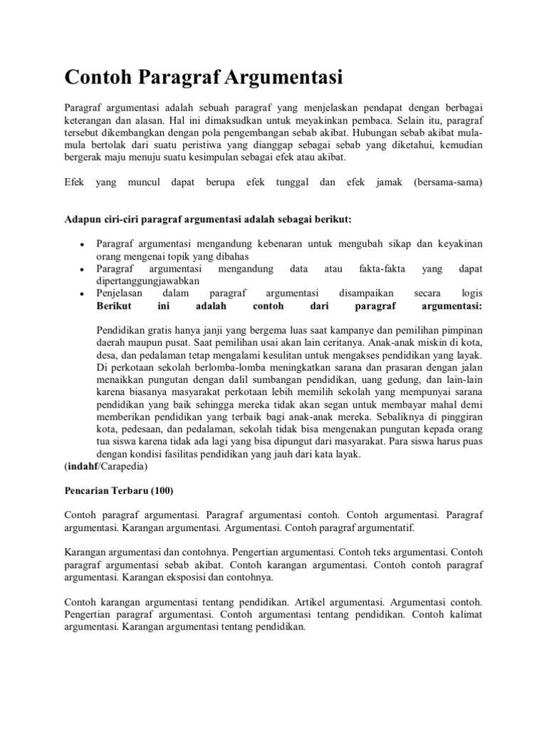 Contoh Paragraf Argumentasi