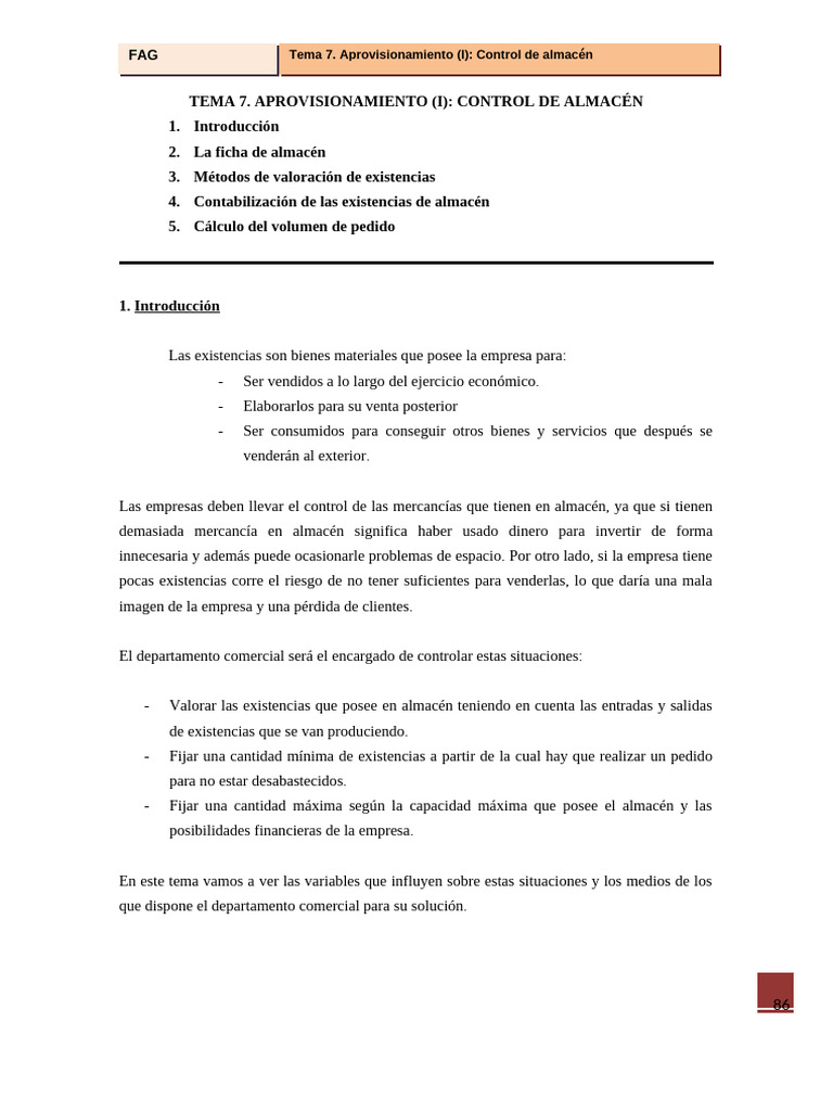 Tema 7. Aprovisionamiento (I) Control de Almacen | PDF | Business ...