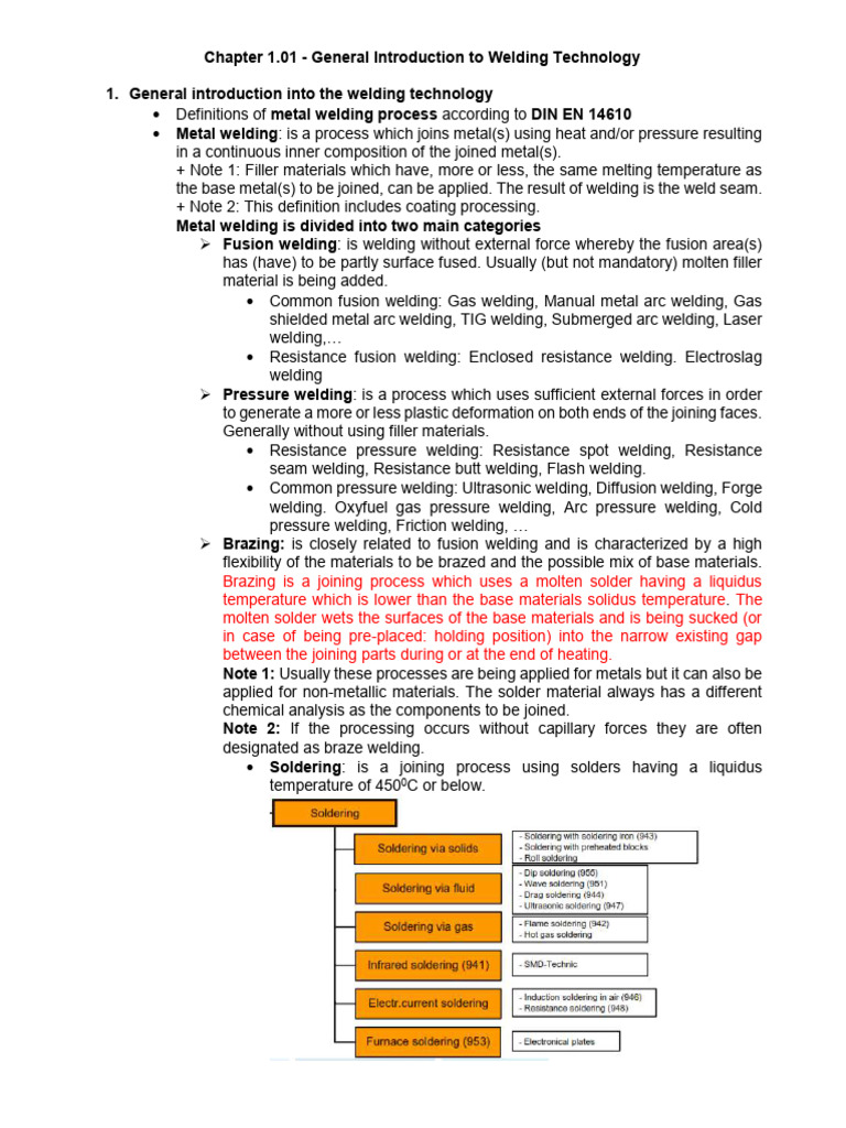 Chapter 1 01 General Introduction To Welding Technology Summary Pdf