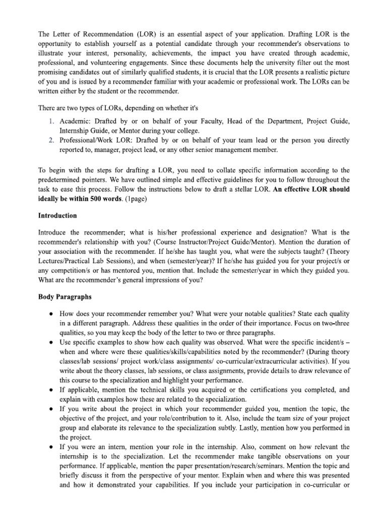 Academic LoR Guidelines | PDF