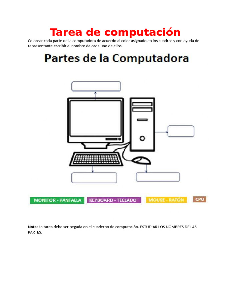 Tarea de Computación - PARTES DE LA COMPUTADORA | PDF