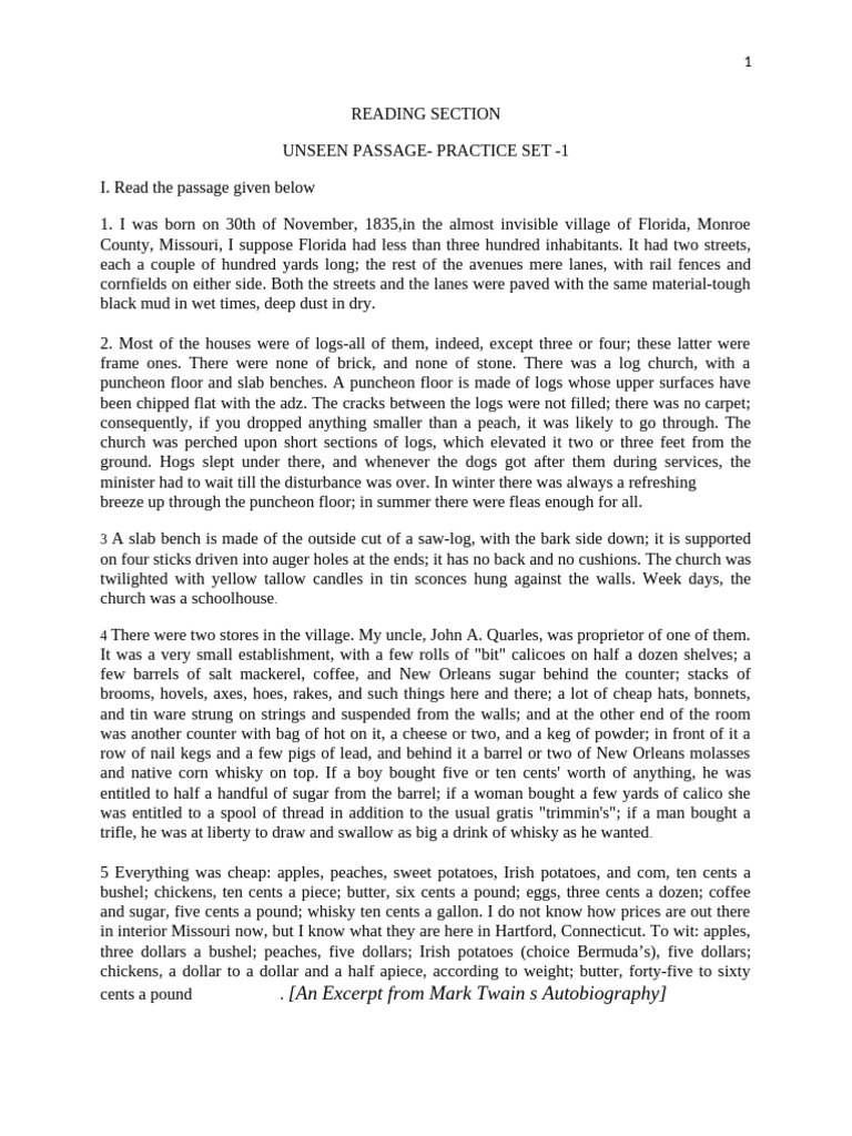 Reading Section Practice Set 1 | PDF