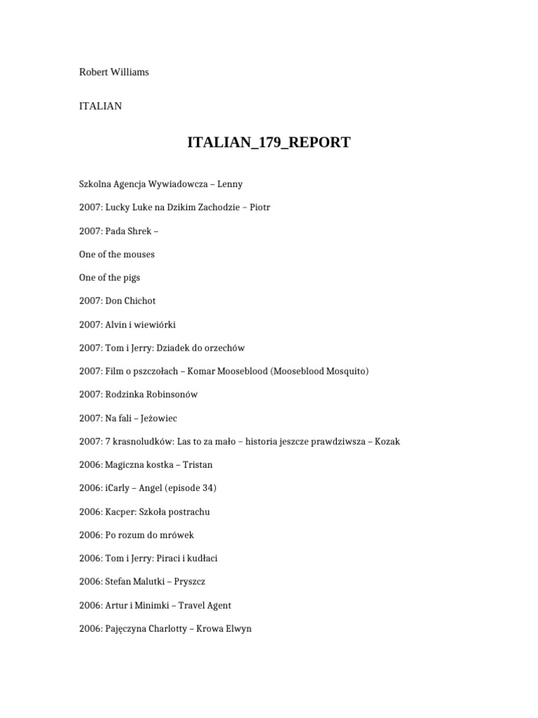 Italian 179 Report | PDF