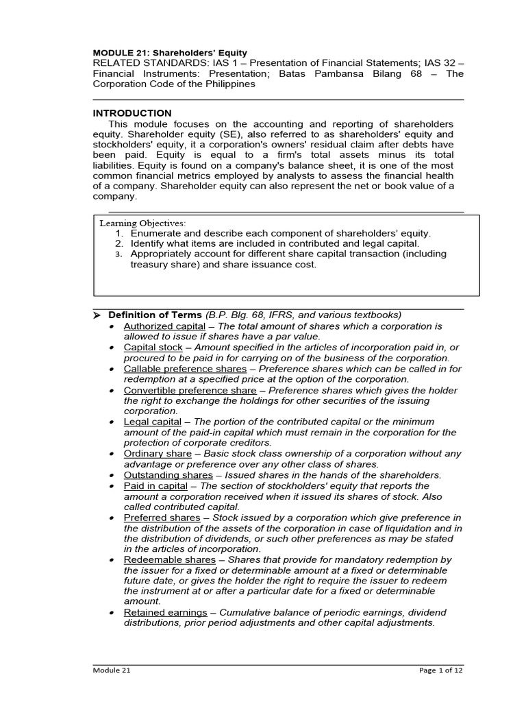 Module 21 Shareholders Equity | PDF