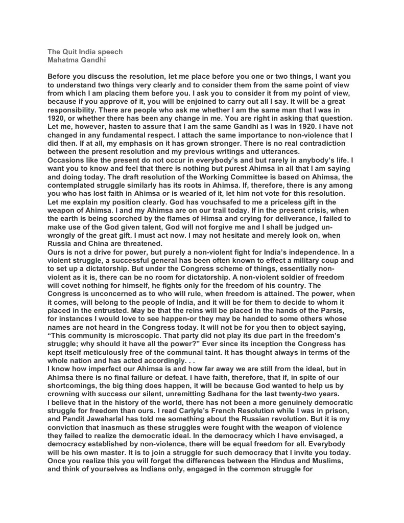 Quit india speech rhetorical analysis picture