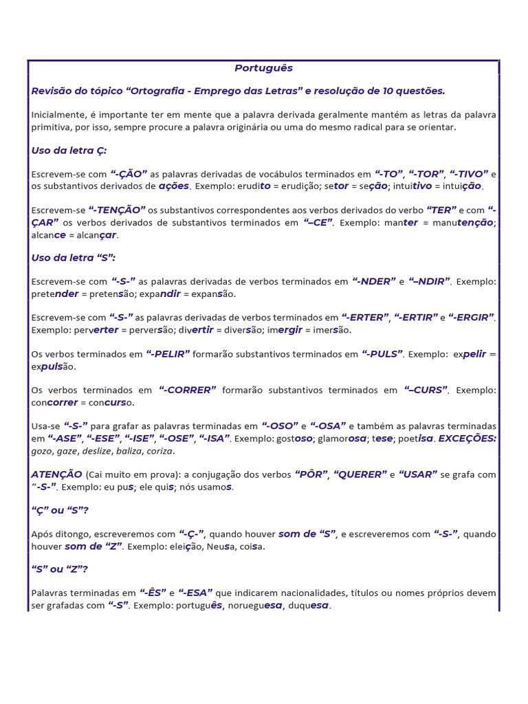 1.1.4. Português - Ortografia (Emprego Das Letras) | PDF