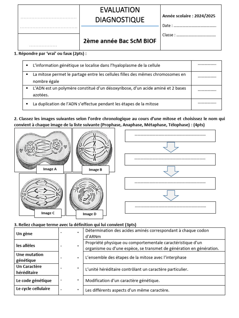 EVALUATION DIAGNOSTIQUE 2eme Bac SC Math | PDF