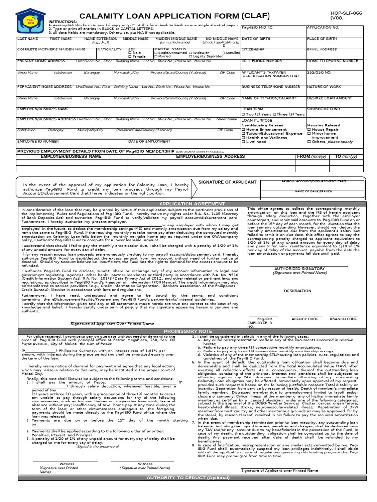 SLF066 CalamityLoanApplicationForm V08 | PDF