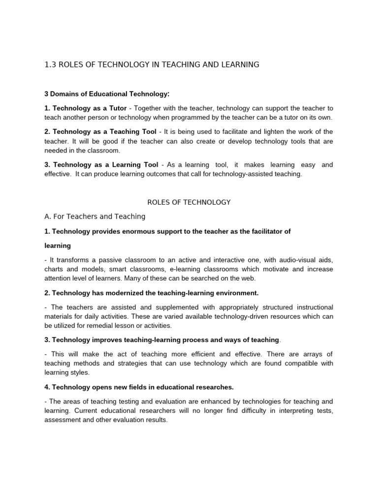 Roles of Technology in Teaching and Learning | PDF