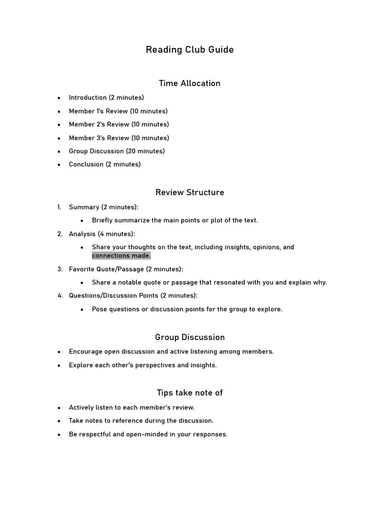 Reading Club Meeting Structure Guide | PDF