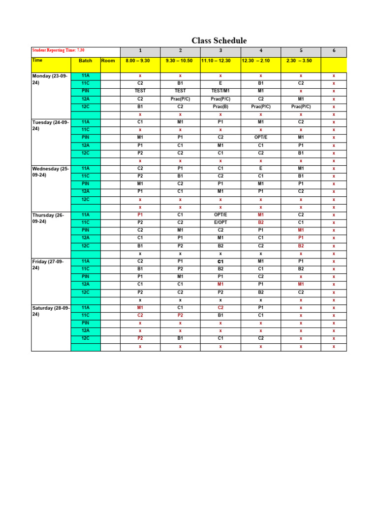 Class Schedule 23 Sept To 28 Sept | PDF