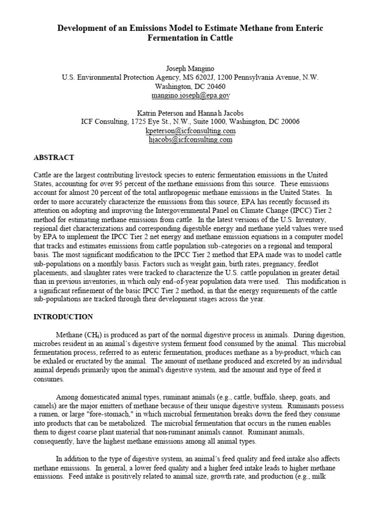 Development of An Emissions Model To Estimate Methane From Enteric ...
