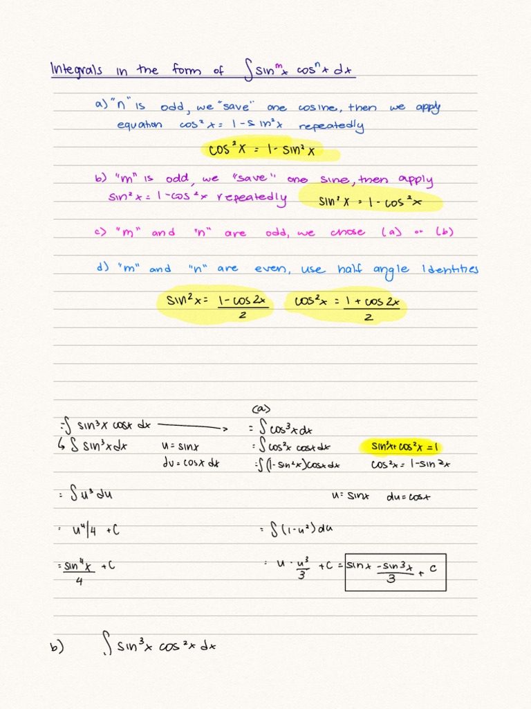 7.2 - Trigonometric Integrals | PDF