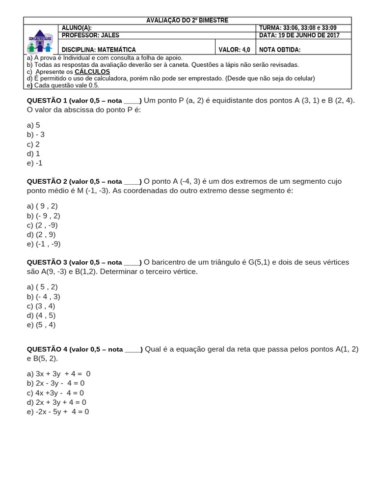 Prova 3 Série Ga 2° Bim | PDF