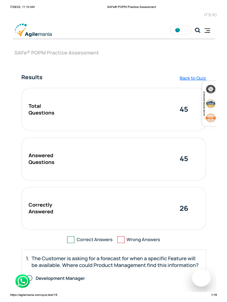 SAFe® POPM Practice Assessment | PDF