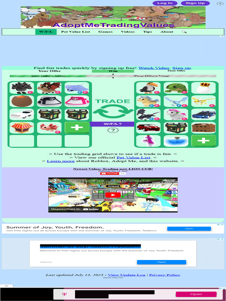 Roblox Adopt Me Trading Values Win Fair Lose WFL PDF