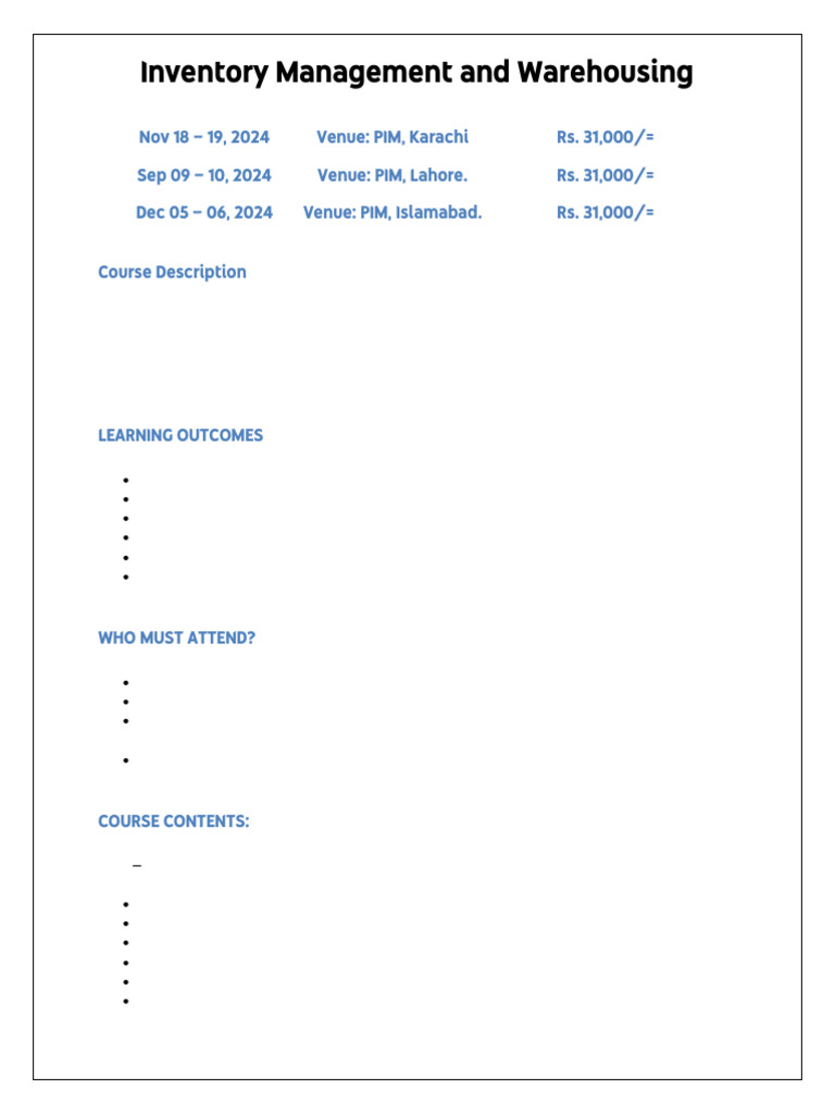 Inventory Management Training Course 2024 | PDF | Inventory | Business