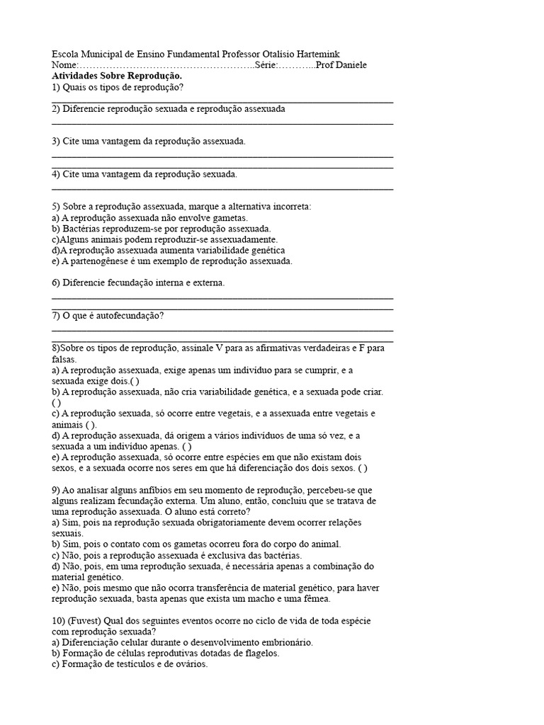 Atividades oitava serie reprodu o puberdade ists metodos pdf