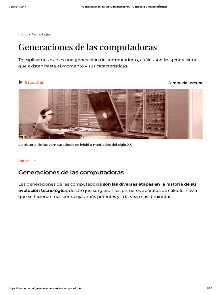 Generaciones de Las Computadoras - Concepto y Características | PDF