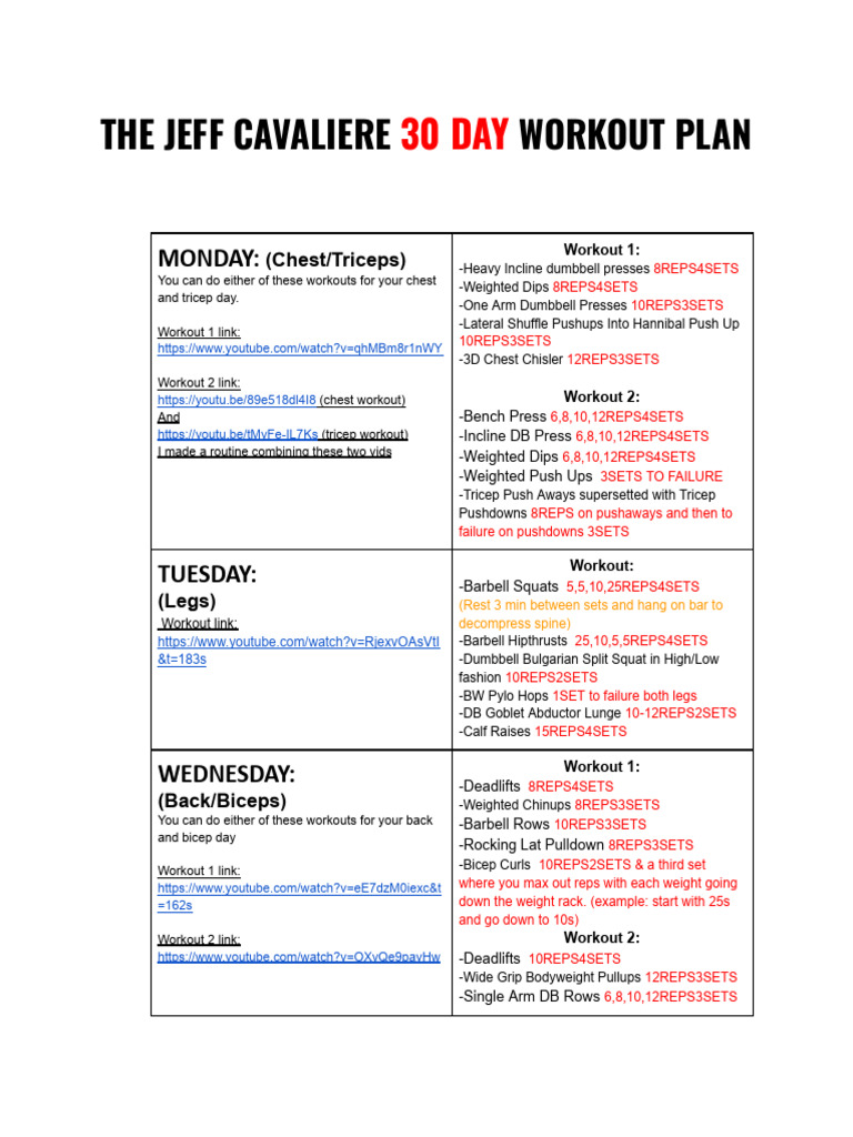 The Jeff Cavaliere 30 Day Workout Plan PDF Management Of Obesity