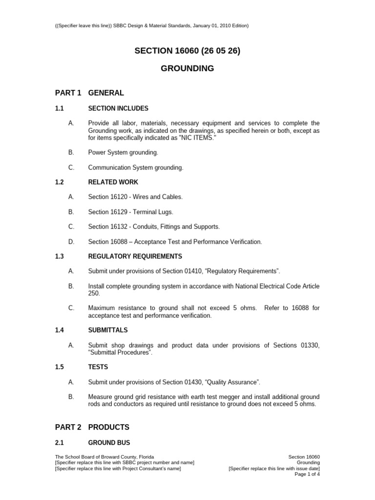 (26 05 26) Grounding | PDF