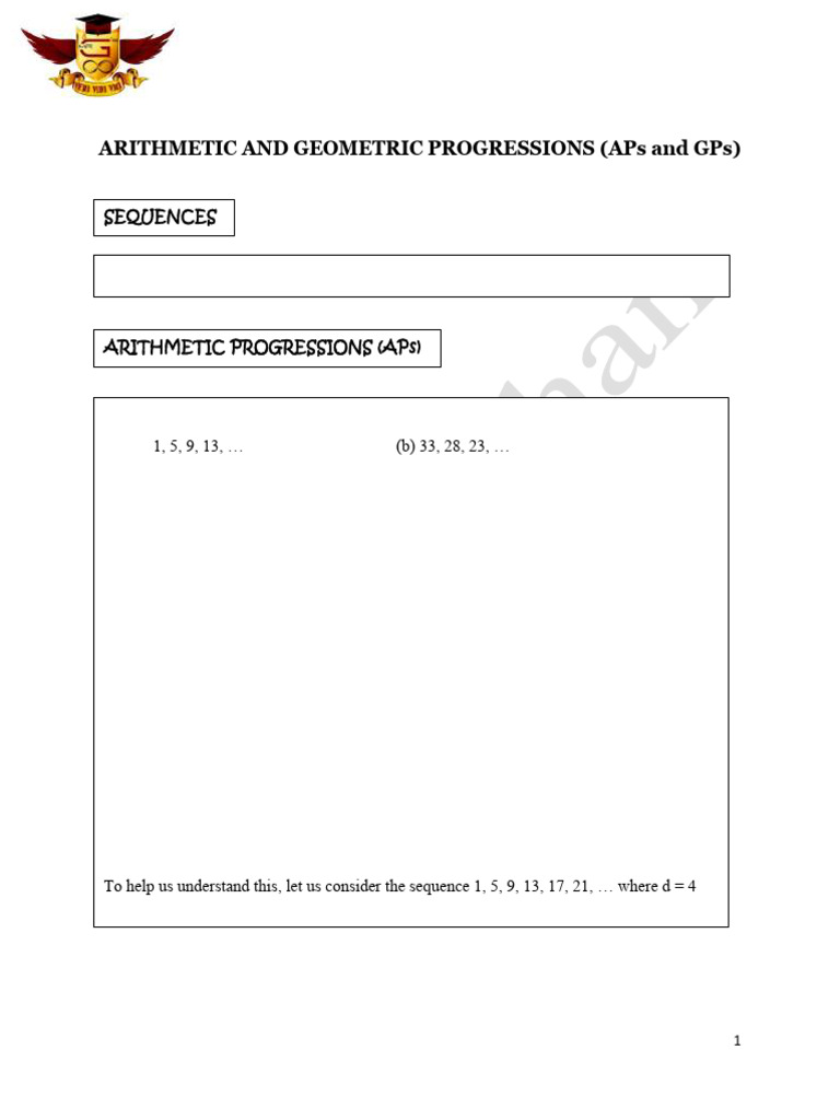 Arithmetic and Geometric Progressions | PDF