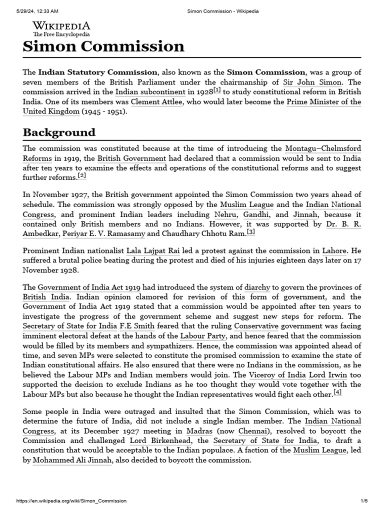 Overview of the Simon Commission | PDF | Government Of India | Colonial ...