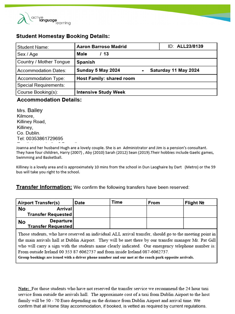 Host Families Profiles | PDF