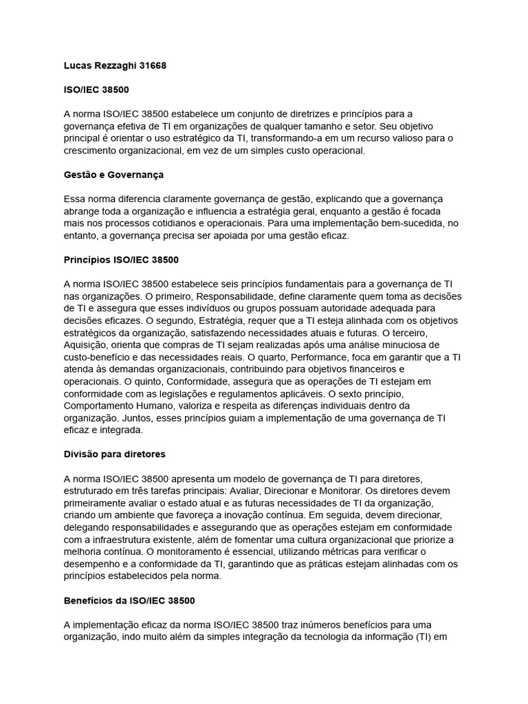 Resumo Iso - Iec 38500 | PDF
