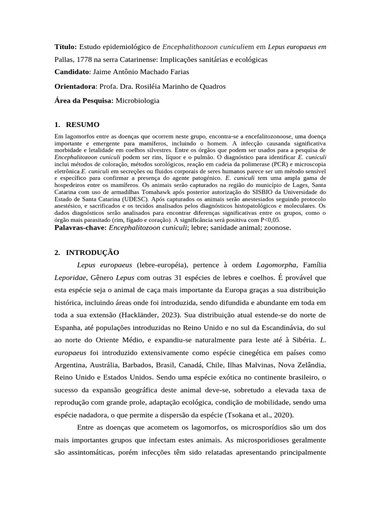 Correção 30-05 PROJETO Encephalitozoon Cuniculi | PDF