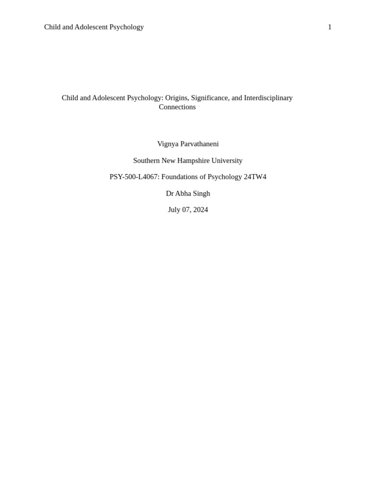 Child and Adolescent Psychology Analysis | PDF