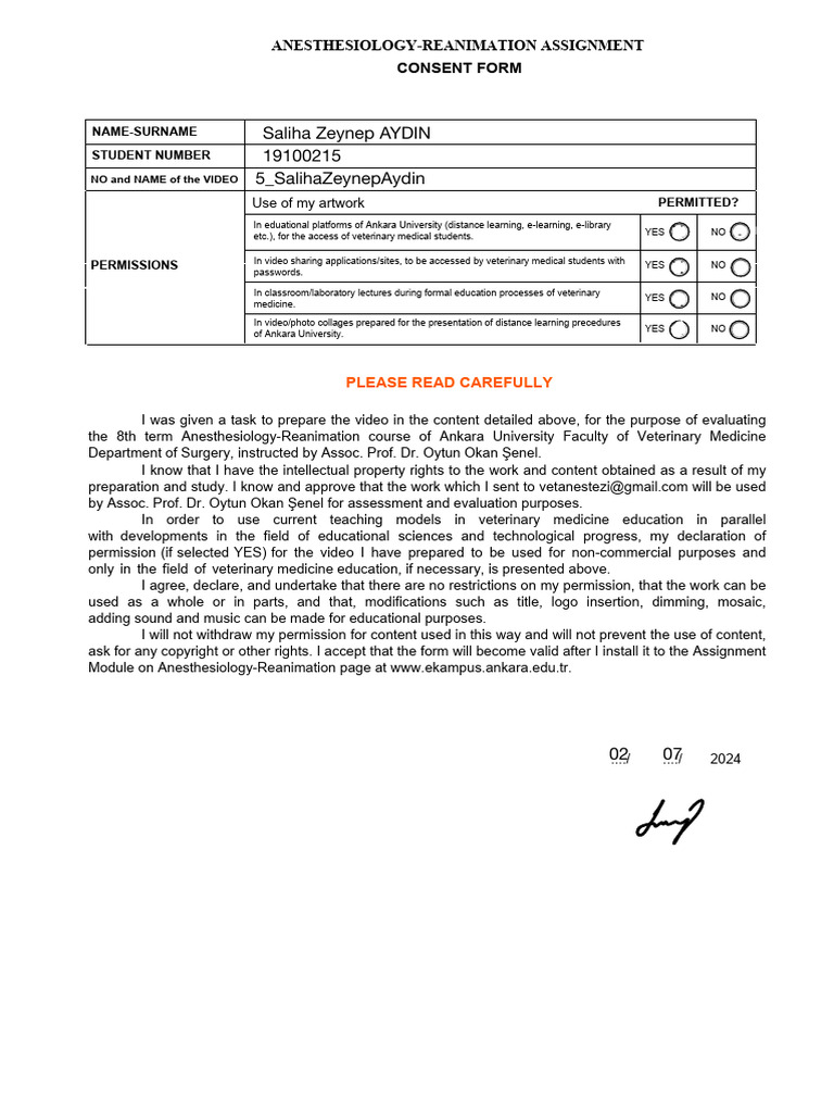 4 - Consent Form (Anesthesiology-Reanimation 2024) | PDF