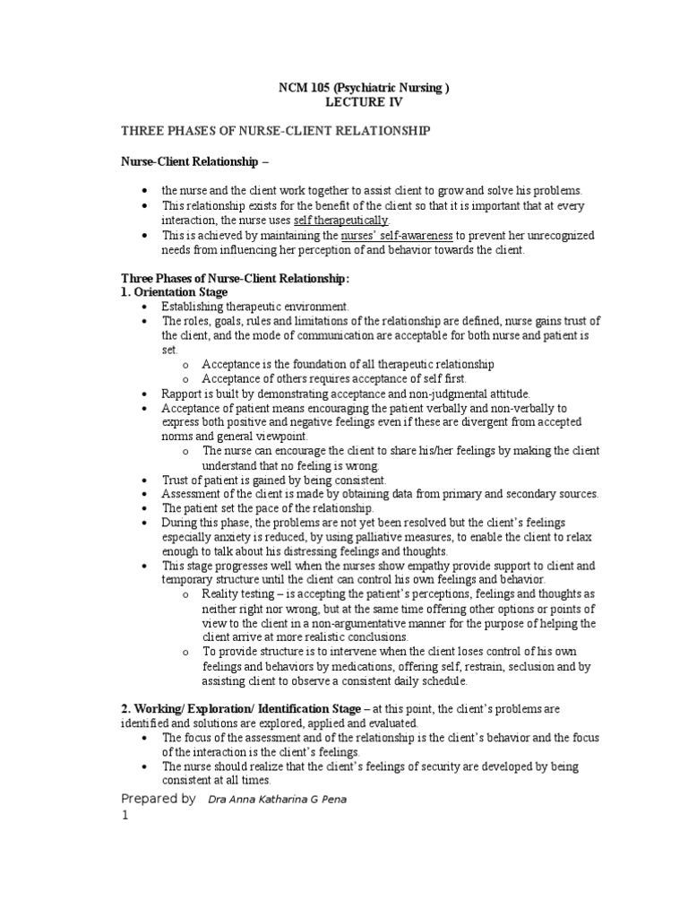 what are the three phases of nurse-patient relationship