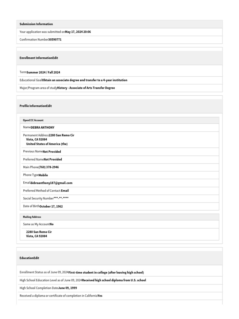 California College Enrollment Application | PDF | Career & Growth