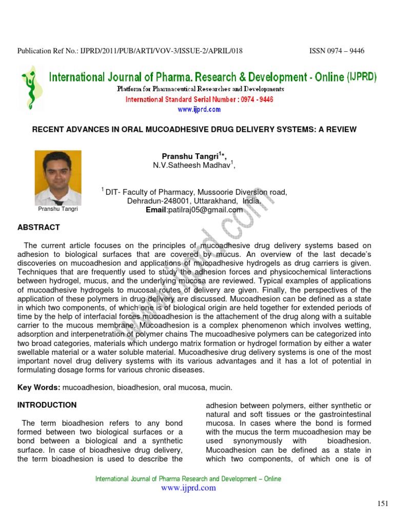 Recent Advances in Oral Mucoadhesive Drug Delivery Systems - A Review ...